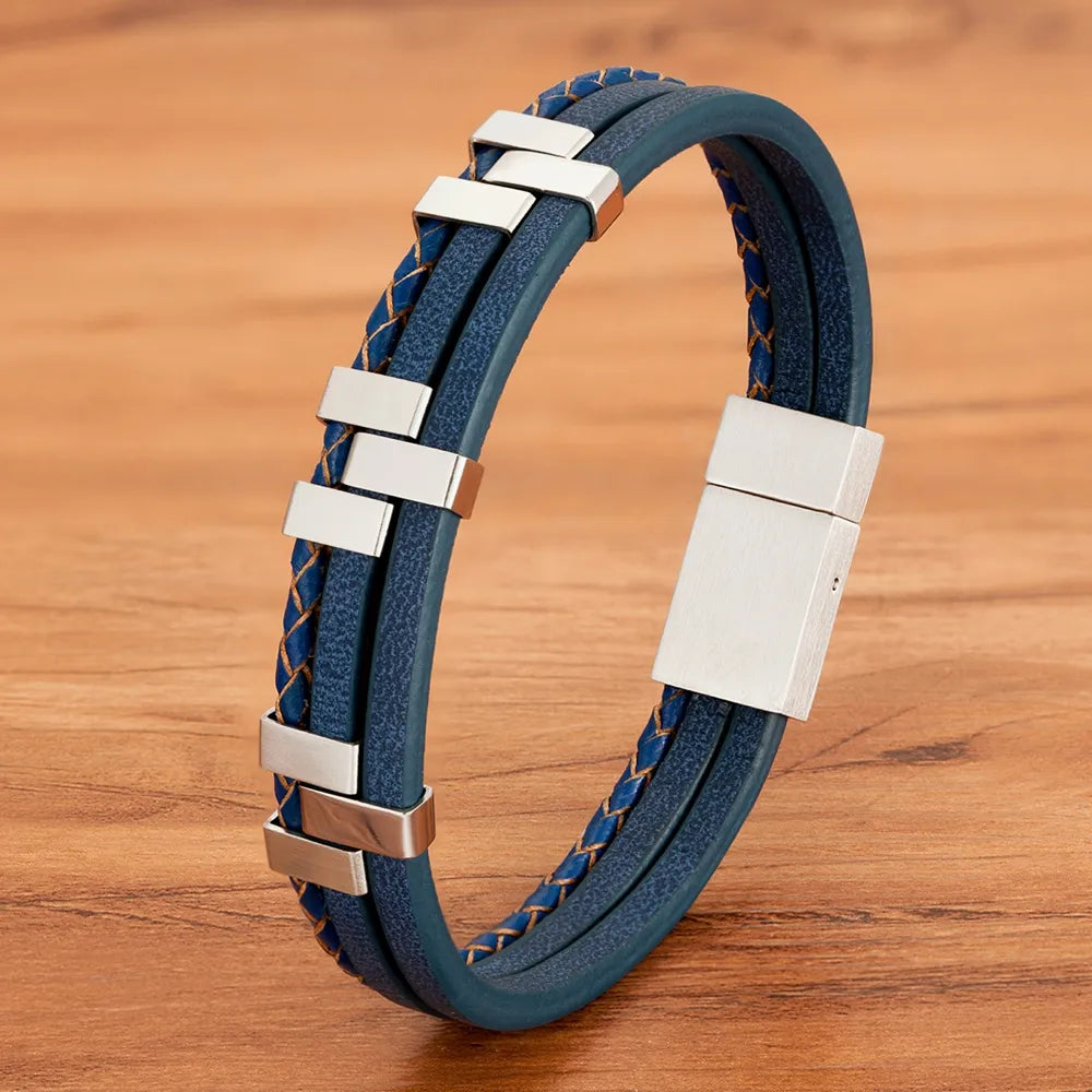 Tri-Tone Triple Layer Leather Bracelet