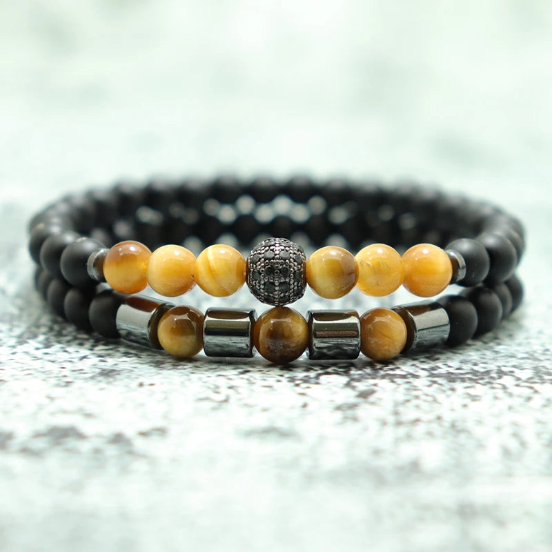 Tiger Eye and Black Zirconia Stone Bracelet