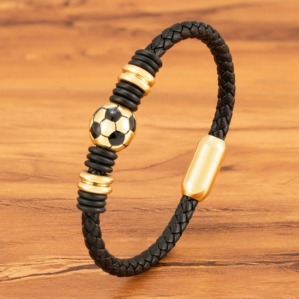 Leather Football Charm Bracelet