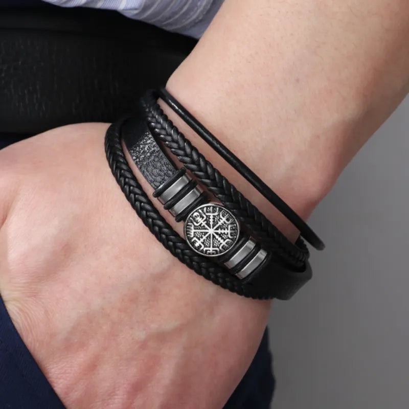 Compass Scripture Multi-layer Leather Bracelet