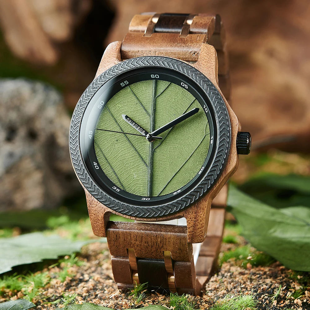 Wood Watch with Genuine Leaf CHECHAY