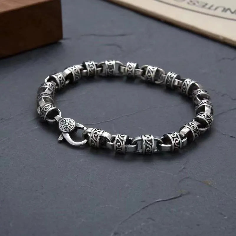 Sterling Silver Domineering Rattan Grass Pattern Bracelet